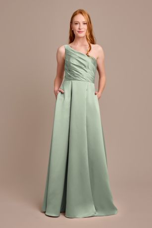 Satin One-Shoulder A-Line Pleated Dress Image