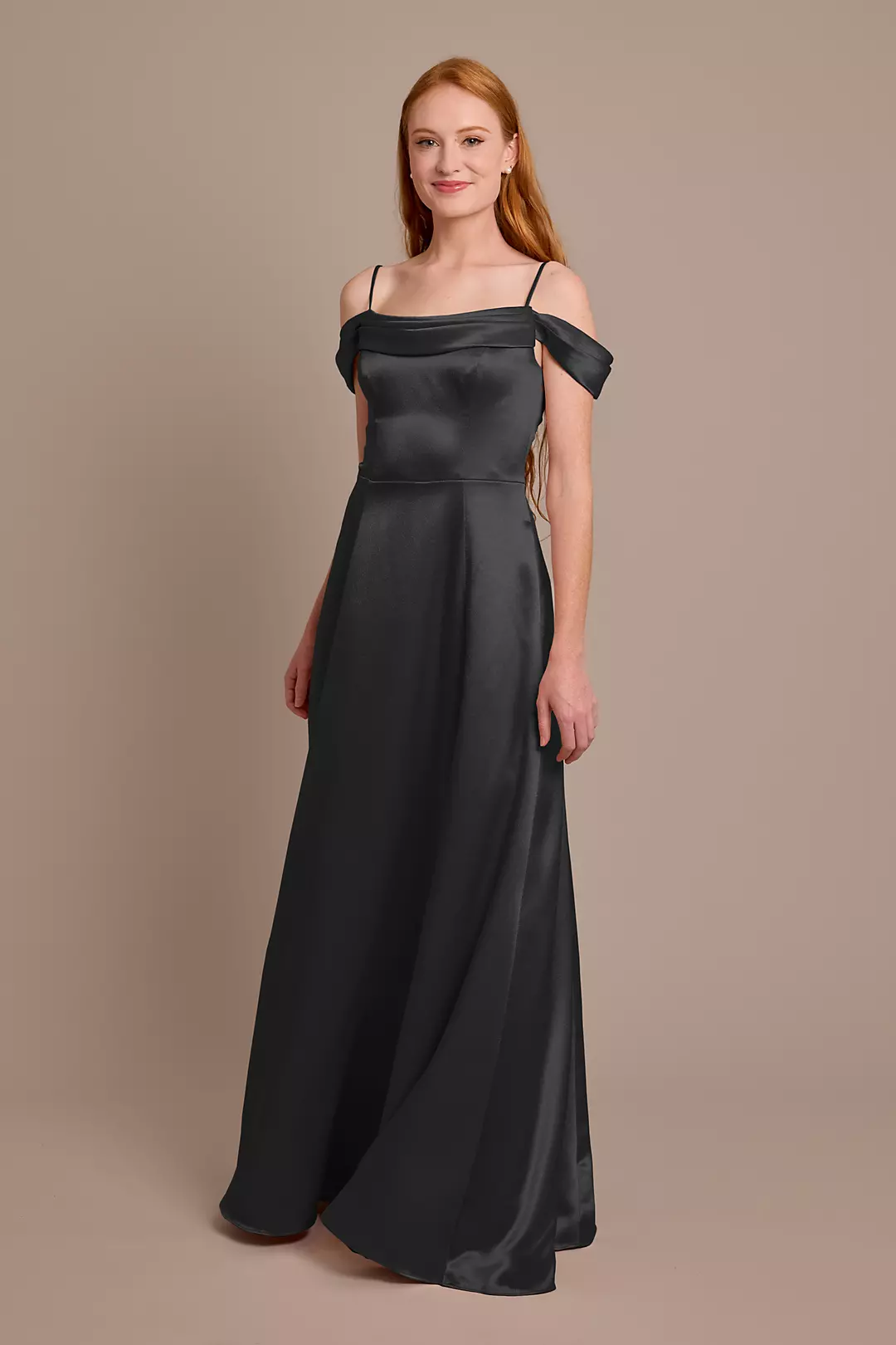 Luxe Charmeuse Off-the-Shoulder Bridesmaid Dress Image