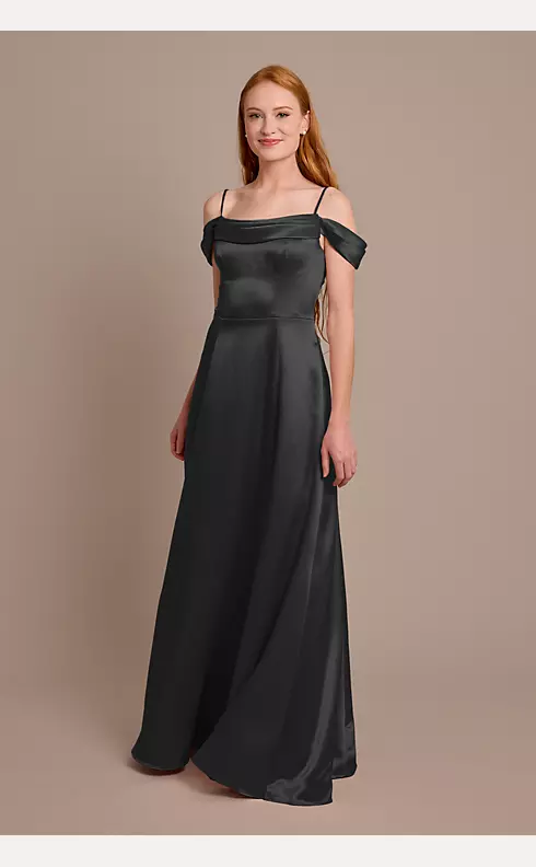 Luxe Charmeuse Off-the-Shoulder Bridesmaid Dress Image 1