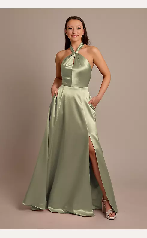 Luxe Charmeuse Halter Bridesmaid Dress Image 1