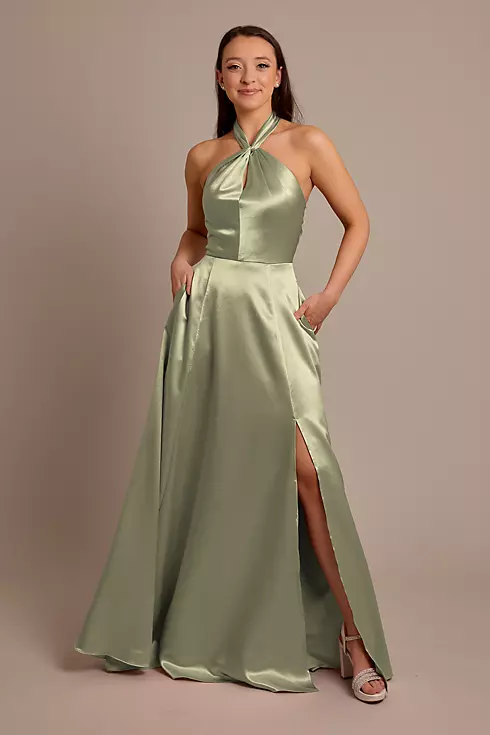 Luxe Charmeuse Halter Bridesmaid Dress Image 1