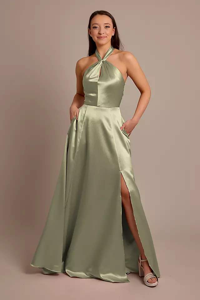 Luxe Charmeuse Halter Bridesmaid Dress Image