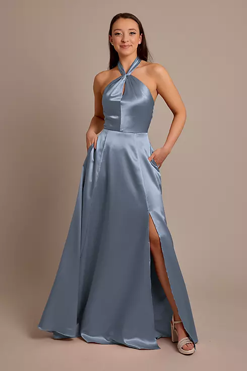 Luxe Charmeuse Halter Bridesmaid Dress | David's Bridal