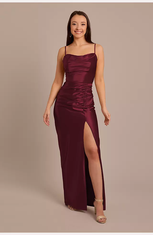 Cowl Neckline Satin Bridesmaid Gown CH172 – Sparkly Gowns
