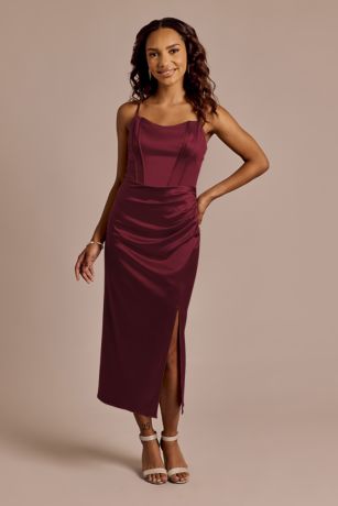 Sculpting Satin Corset Bodice Midi Dress Image