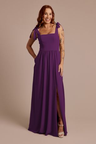 chiffon tie dress Chiffon Pleated V-Neck Maxi Bridesmaid Dress in Sage with Flutter Sleeve