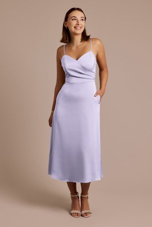 Spaghetti Strap Midi Velvet Dresses with Pockets Spa