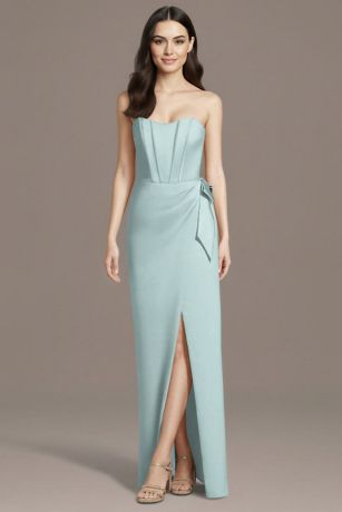 Picture of Satin Strapless Corset Sheath Dress with Side Bow
