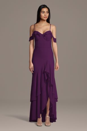 Picture of Chiffon Ruffle Hem Off-the-Shoulder Sheath Dress