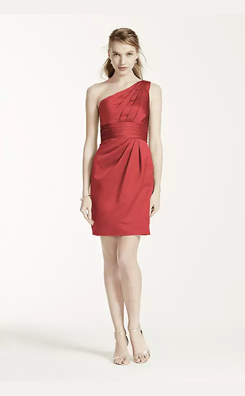 One Shoulder Satin Dress with Pleated Bodice Image 1