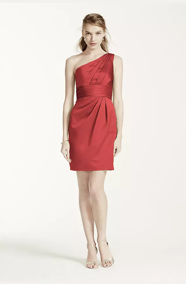 One Shoulder Satin Dress with Pleated Bodice Image