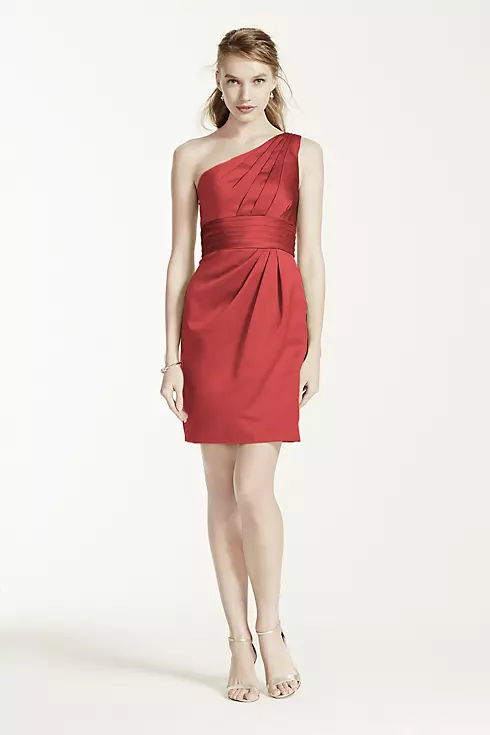 One Shoulder Satin Dress with Pleated Bodice Image 1