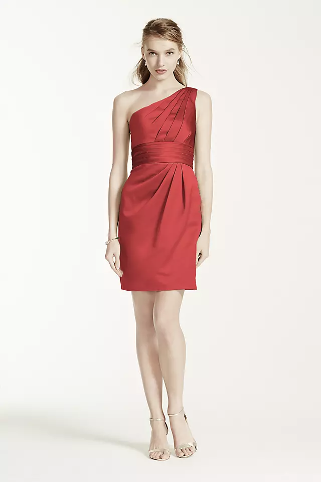 One Shoulder Satin Dress with Pleated Bodice Image