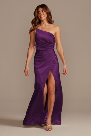 Charmeuse Draped One-Shoulder Bridesmaid Dress | David's Bridal