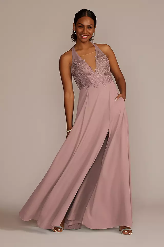 Halter Lace and Georgette Bridesmaid Dress Image