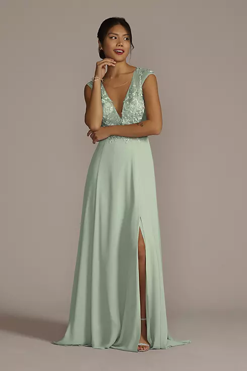 Cap Sleeve Lace and Georgette Bridesmaid Dress Image 1