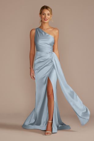 OneShoulder Stretch Satin Bridesmaid Dress David's Bridal