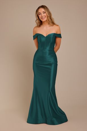 Sculpting Satin Off-the-Shoulder Bridesmaid Dress