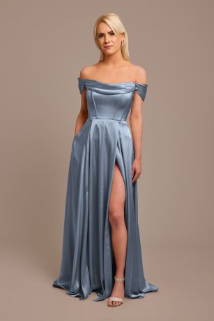 Charmeuse Cowl OfftheShoulder Bridesmaid Dress David's Bridal