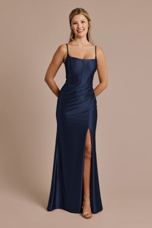 Square Neck Corset Sculpting Satin Dress Image