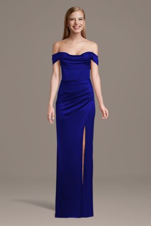 Picture of Sculpting Satin Off-the-Shoulder Corset Dress