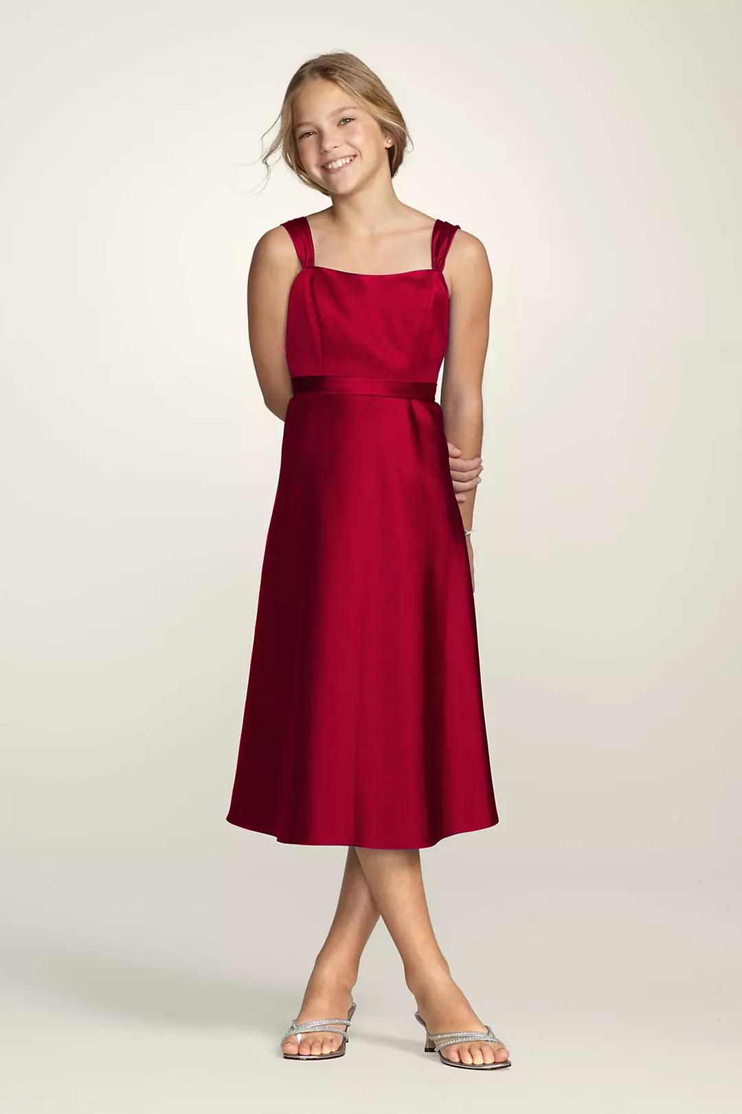 Tea Length Wide Strap Tank Dress with Tie Back Image