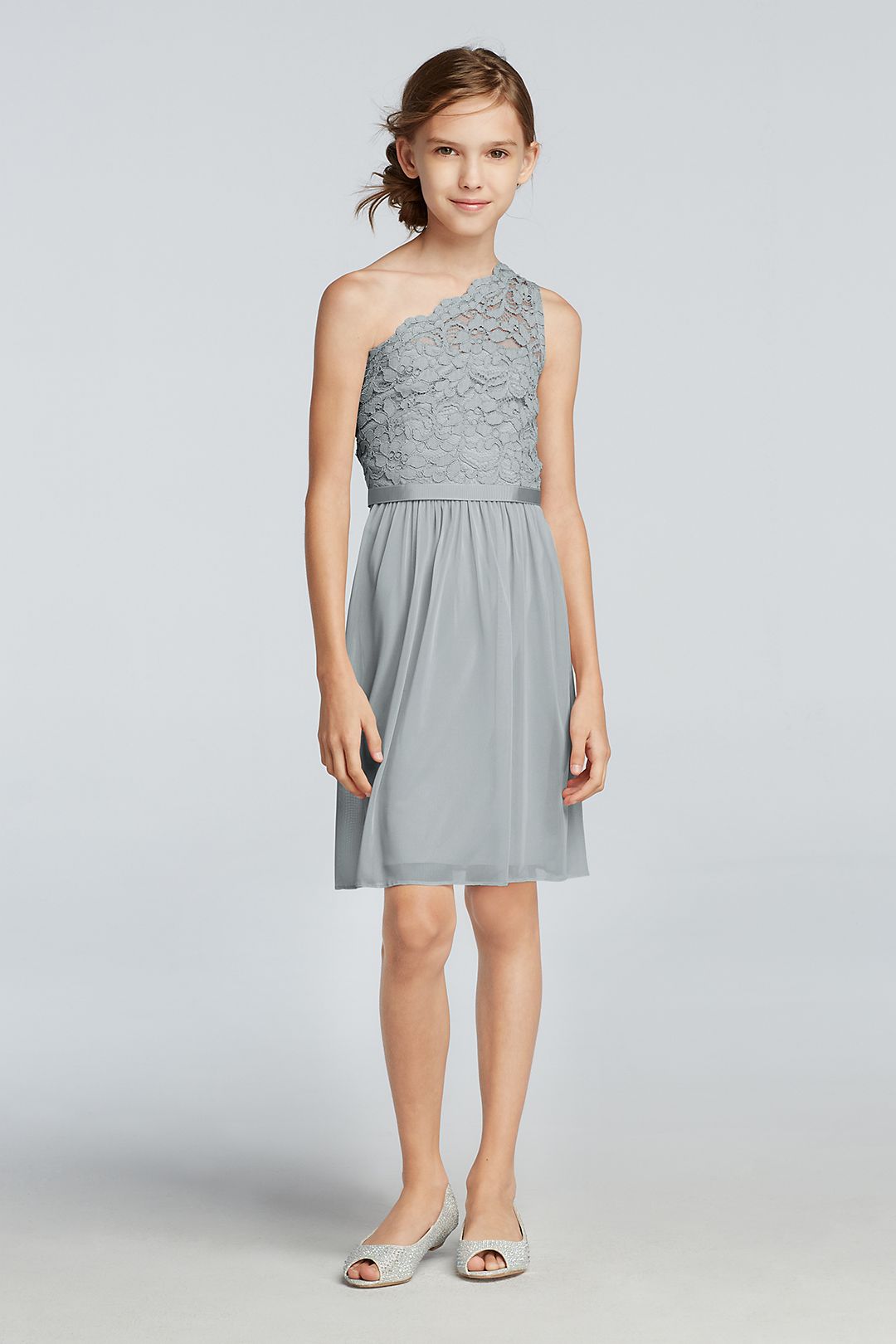Short One Shoulder Lace Bodice Dress Image 3