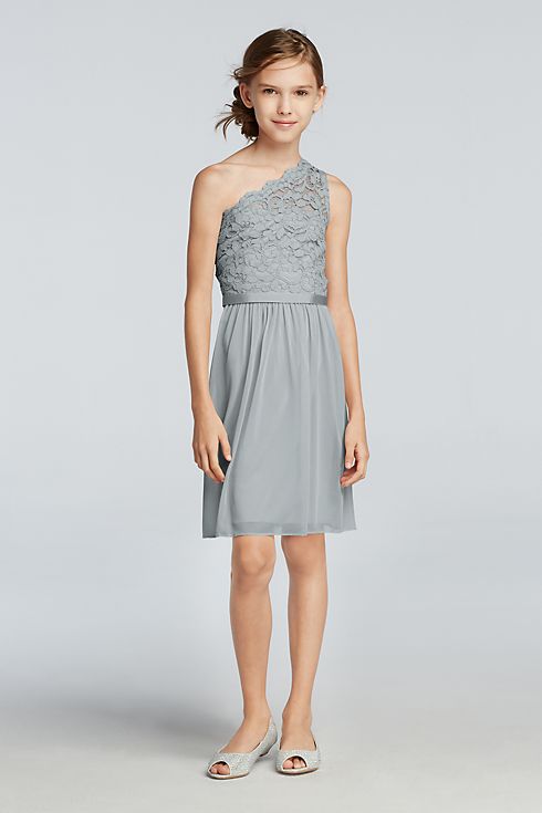 Short One Shoulder Lace Bodice Dress Image