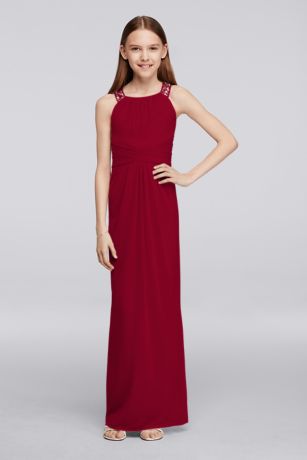 Long Junior Bridesmaid Dress with Beaded Neckline | David's Bridal