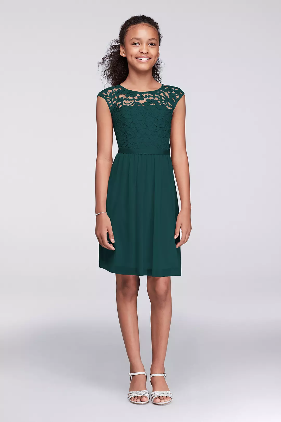 Cap Sleeve Lace and Mesh Girls Dress Image