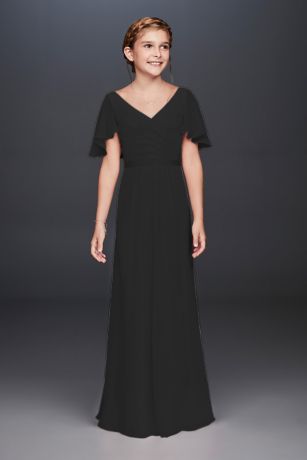 Flutter Sleeves Chiffon Junior Bridesmaid Dresses With Sash Lilac