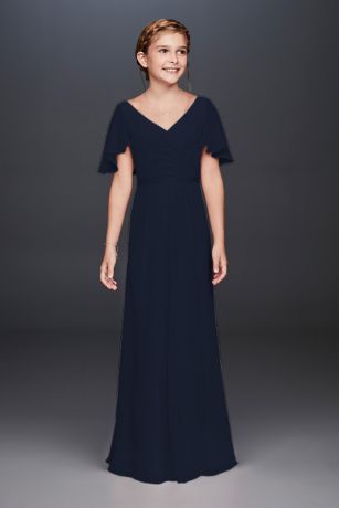 Flutter Sleeves Chiffon Junior Bridesmaid Dresses With Sash Azalea