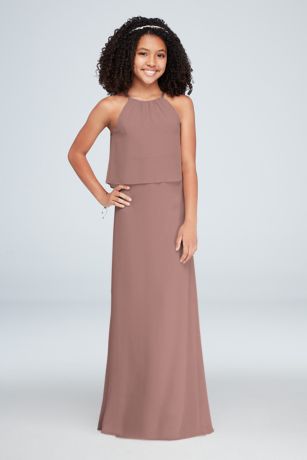 Flounced Crinkle Chiffon Bridesmaid Dress
