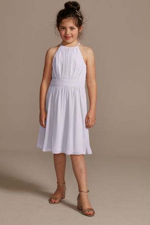 High Neck Pleated Short Junior Bridesmaid Dress | David's Bridal