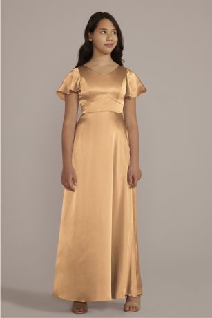 Charmeuse Flutter Sleeve Junior Bridesmaid Dress