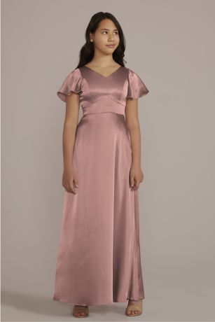 Charmeuse Flutter Sleeve Junior Bridesmaid Dress