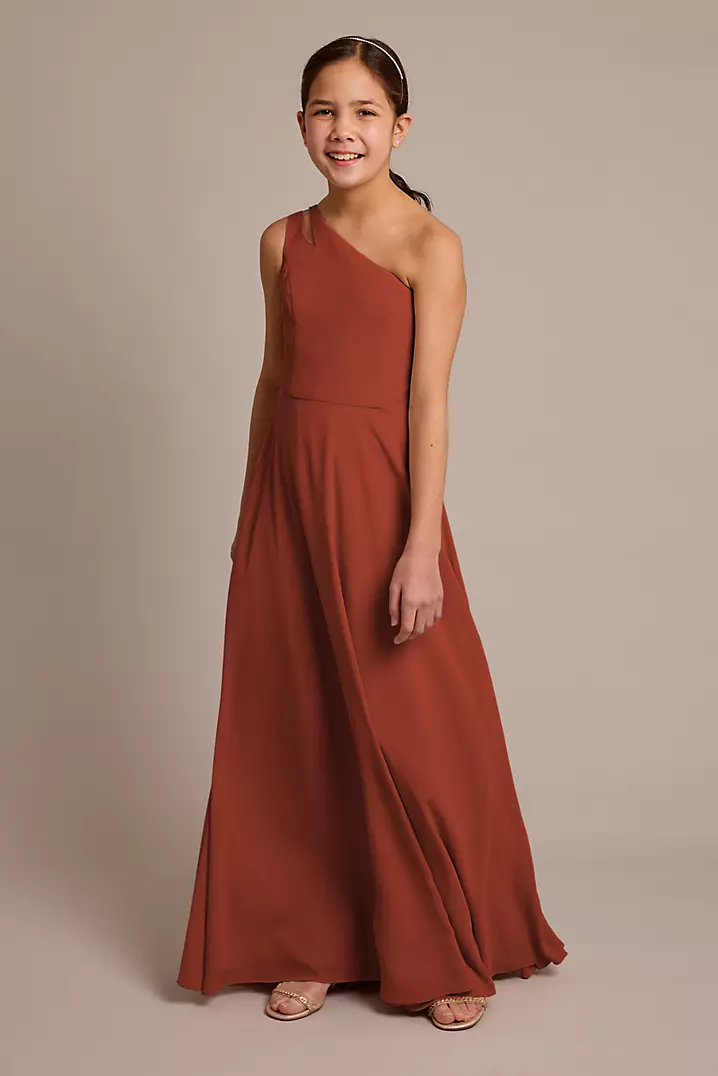 junior bridesmaid dress Sale Ready-to-Ship Bow Sash Hemline/Train A-Line Square Neck Chiffon Junior
