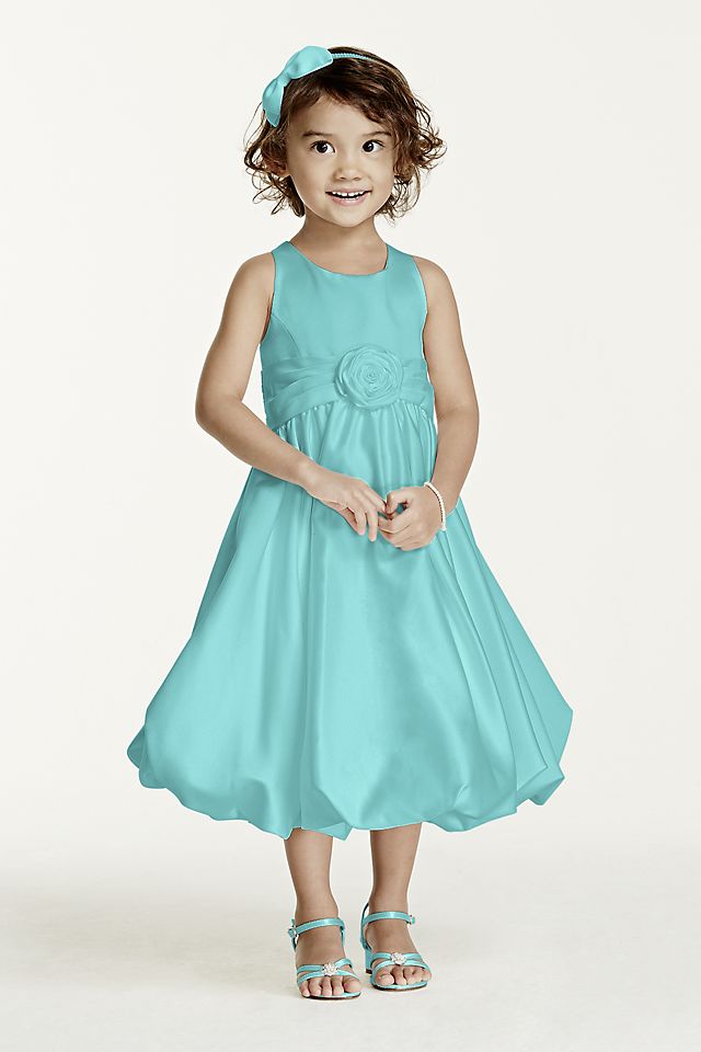 Satin Tank Bubble Dress with Flower Detail  Image 1