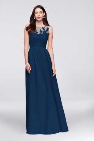 Appliqued illusion 2025 faille bridesmaid dress