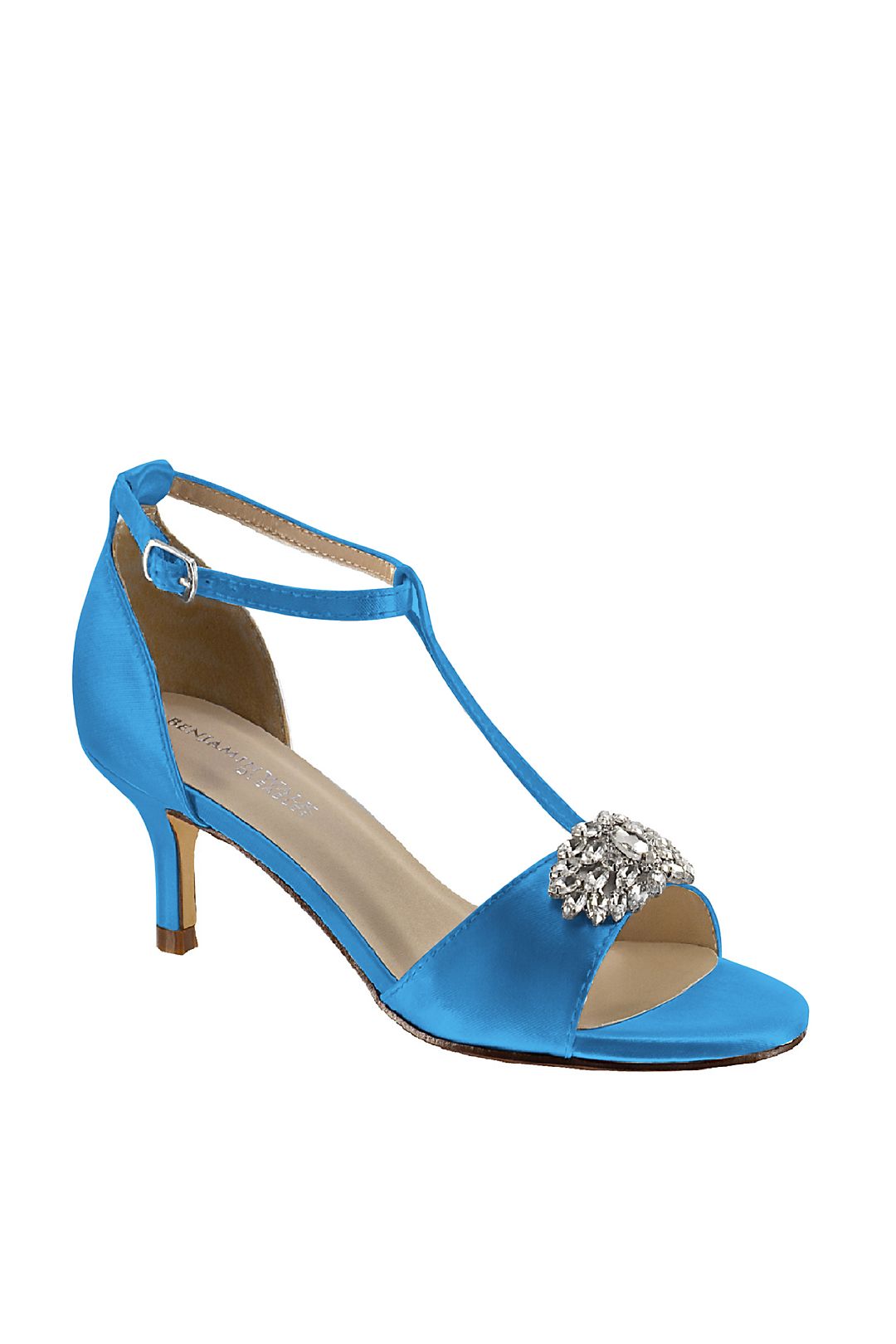 Satin T-Strap Sandals with Crystal Embellishment Image 1