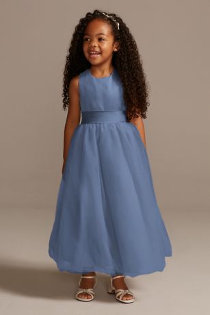 As Is Satin Flower Girl Dress with Tulle Skirt David's Bridal