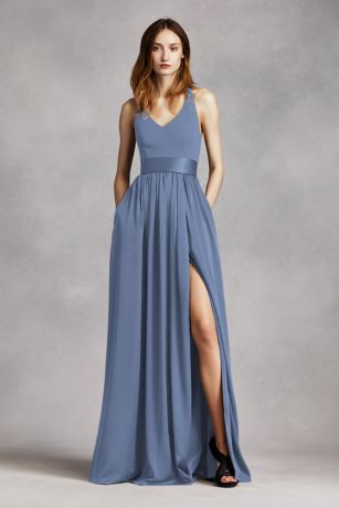 david's bridal slate blue dress