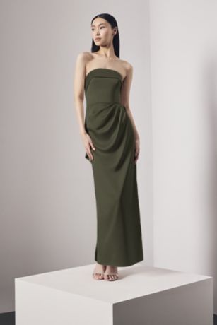 Strapless Satin Column Dress with Back Cascade