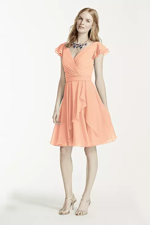 Short  Chiffon Dress with Crinkle Flutter Sleeve  Image 1