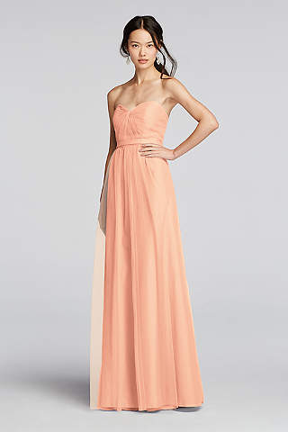 Strapless Tulle Long Dress with Removable Belt