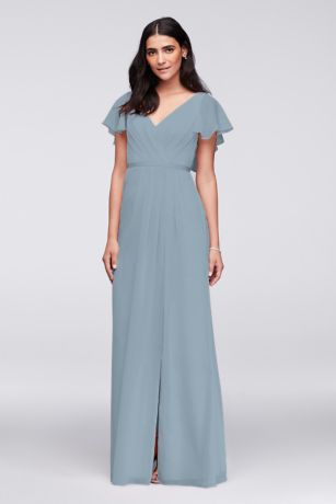 dusty blue modest bridesmaid dresses