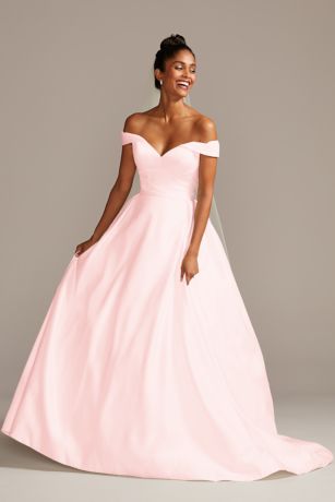 Shoulder Satin Ball Gown Wedding Dress 