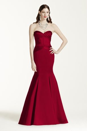 Long Strapless Satin Fit and Flare Dress - Davids Bridal