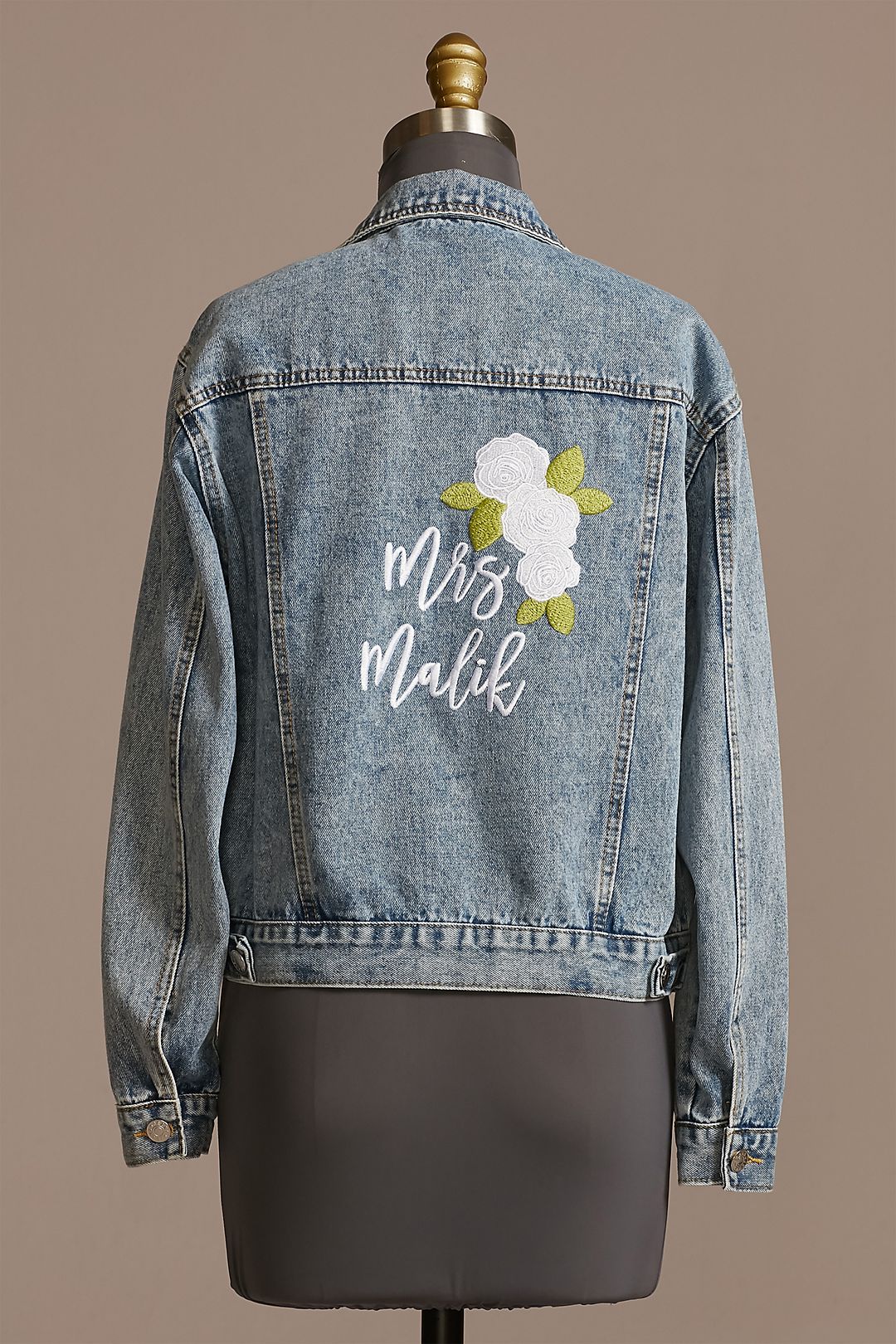 Personalized Floral Embroidered Denim Jacket Image 1