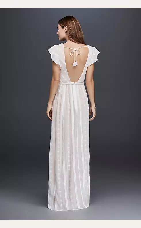 Embroidered Chiffon Dress with Plunging Neckline Image 2